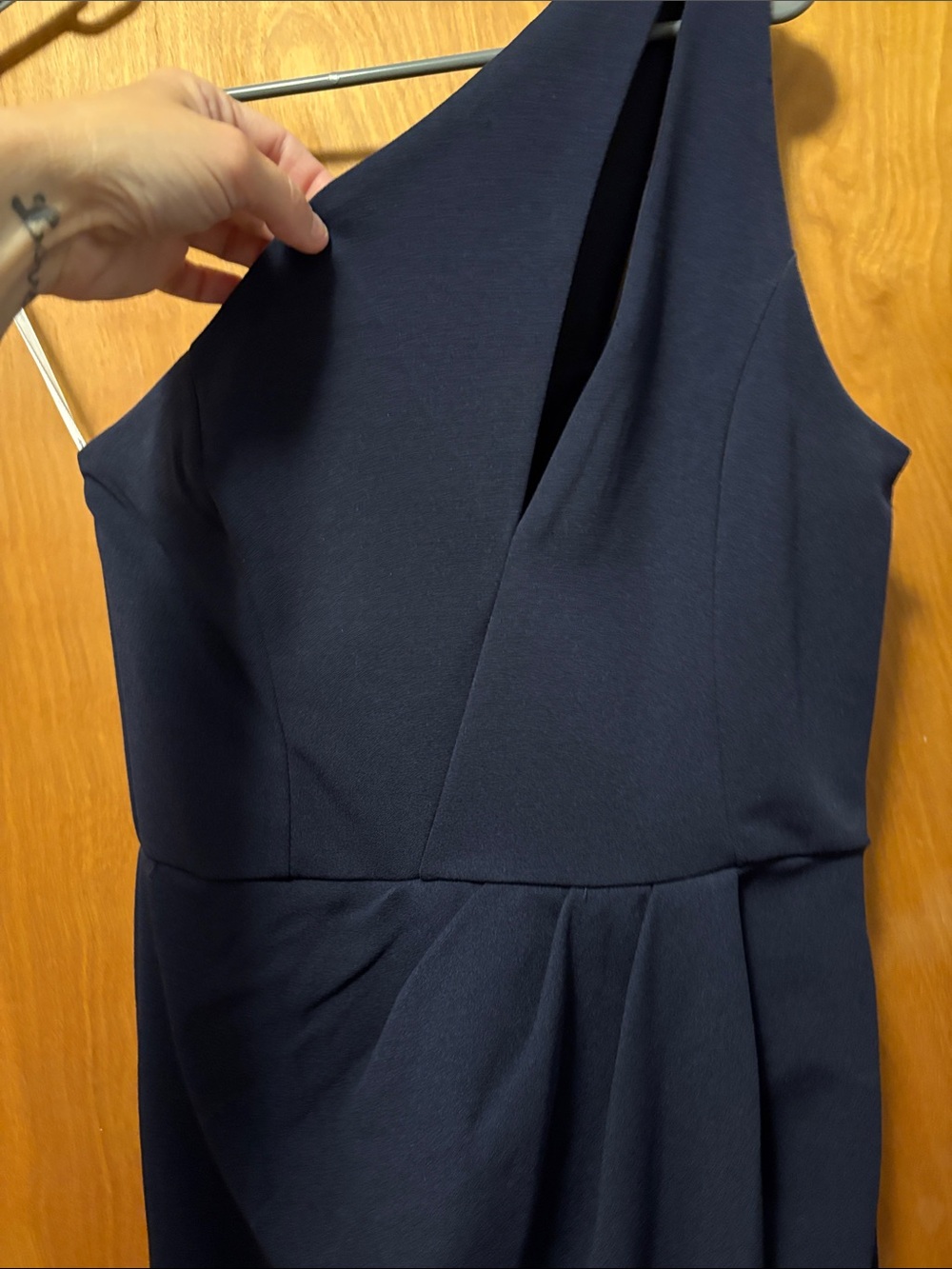 Lulu's Navy One-Shoulder Draped Sheath Dress